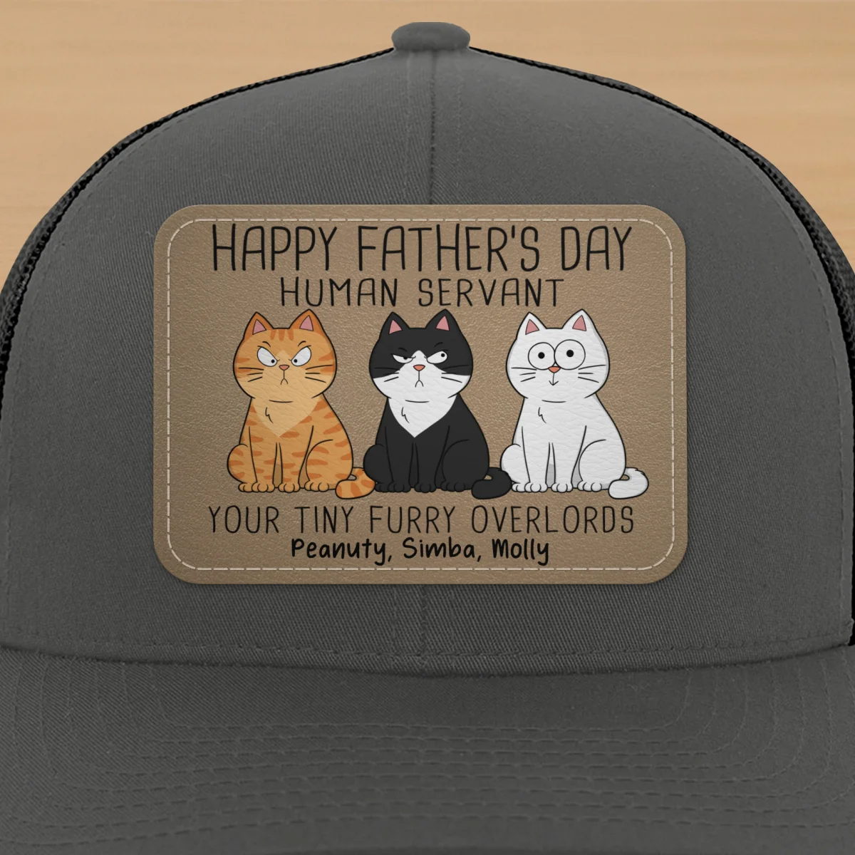 Happy Father‘s Day Human Servant Funny Cute Cats Personalized Leather Patch Hat, Gift For Cat Dad - Image 18