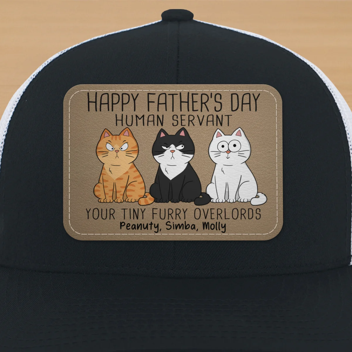 Happy Father‘s Day Human Servant Funny Cute Cats Personalized Leather Patch Hat, Gift For Cat Dad - Image 19