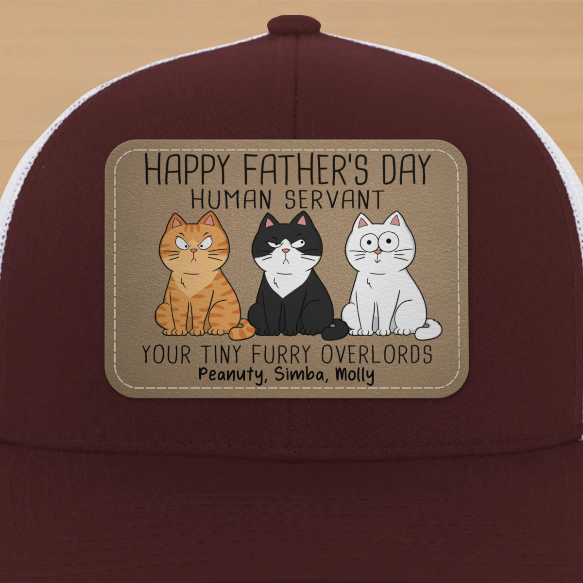 Happy Father‘s Day Human Servant Funny Cute Cats Personalized Leather Patch Hat, Gift For Cat Dad - Image 21