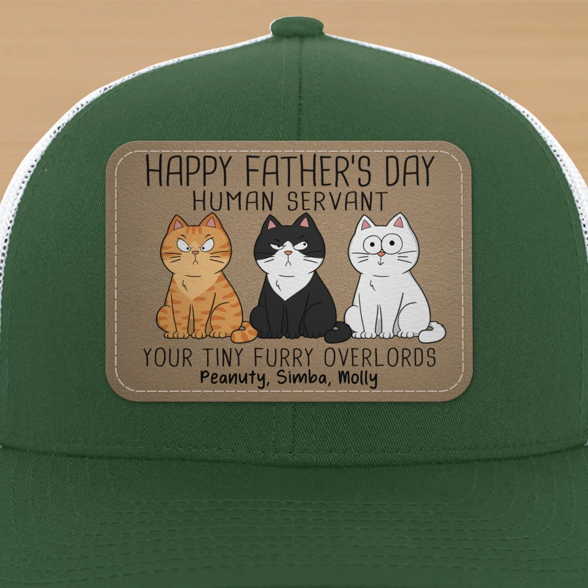 Happy Father‘s Day Human Servant Funny Cute Cats Personalized Leather Patch Hat, Gift For Cat Dad - Image 22