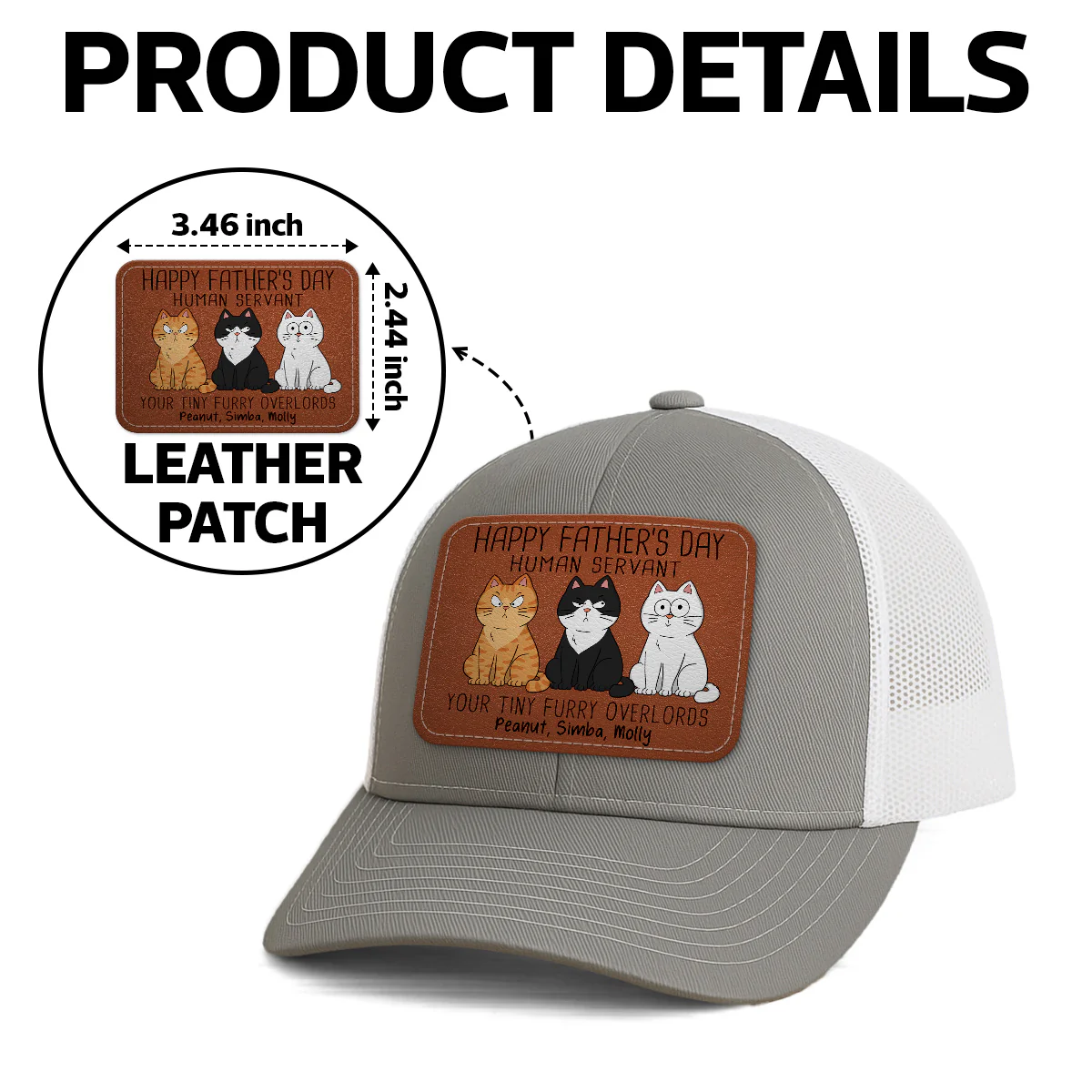 Happy Father‘s Day Human Servant Funny Cute Cats Personalized Leather Patch Hat, Gift For Cat Dad - Image 5