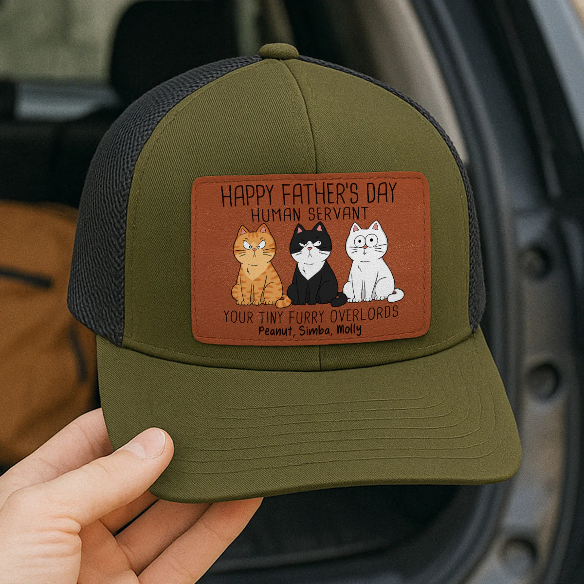 Happy Father‘s Day Human Servant Funny Cute Cats Personalized Leather Patch Hat, Gift For Cat Dad - Image 8