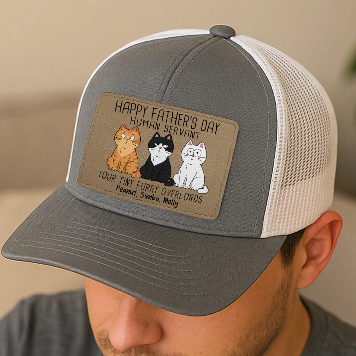 Happy Father‘s Day Human Servant Funny Cute Cats Personalized Leather Patch Hat, Gift For Cat Dad - Image 9