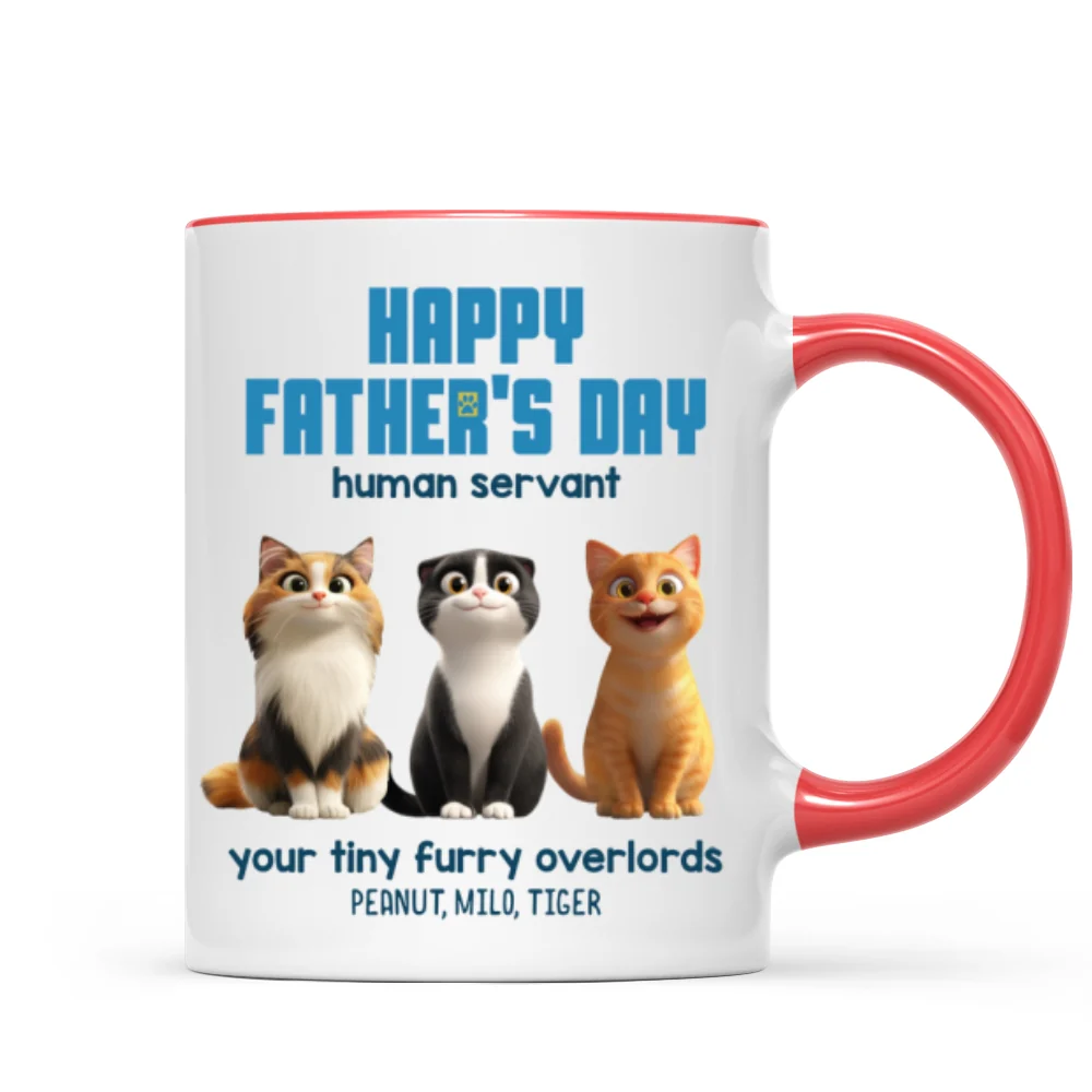 Happy Father's Day Human Servant Personalized Mug, Cute Cartoon Cats, Unique Father's Day Gift for Cat Dads - Image 10