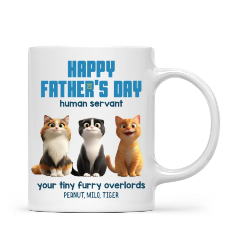 Happy Father's Day Human Servant Personalized Mug, Cute Cartoon Cats, Unique Father's Day Gift for Cat Dads - Image 7