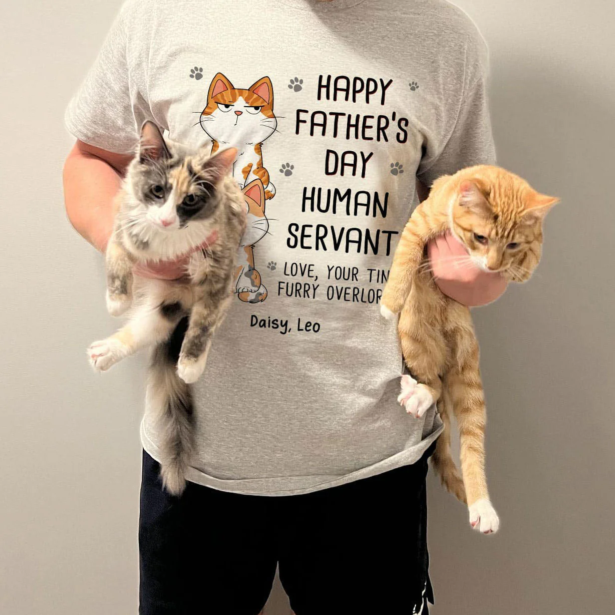 Happy Father‘s Day Human Servant Stacked Cats Funny Gift For Cat Lover Personalized Shirt - Image 9