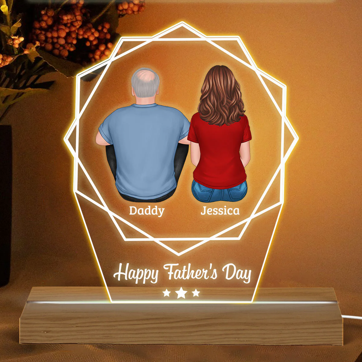Happy Father‘s Day Polygon Custom Shape Warm LED Night Light - Image 2