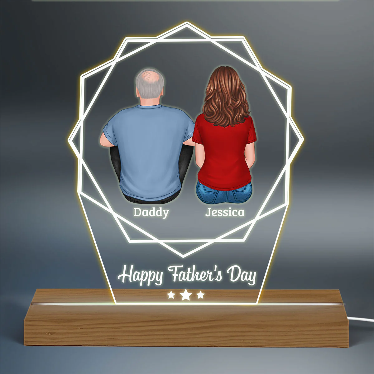 Happy Father‘s Day Polygon Custom Shape Warm LED Night Light - Image 3