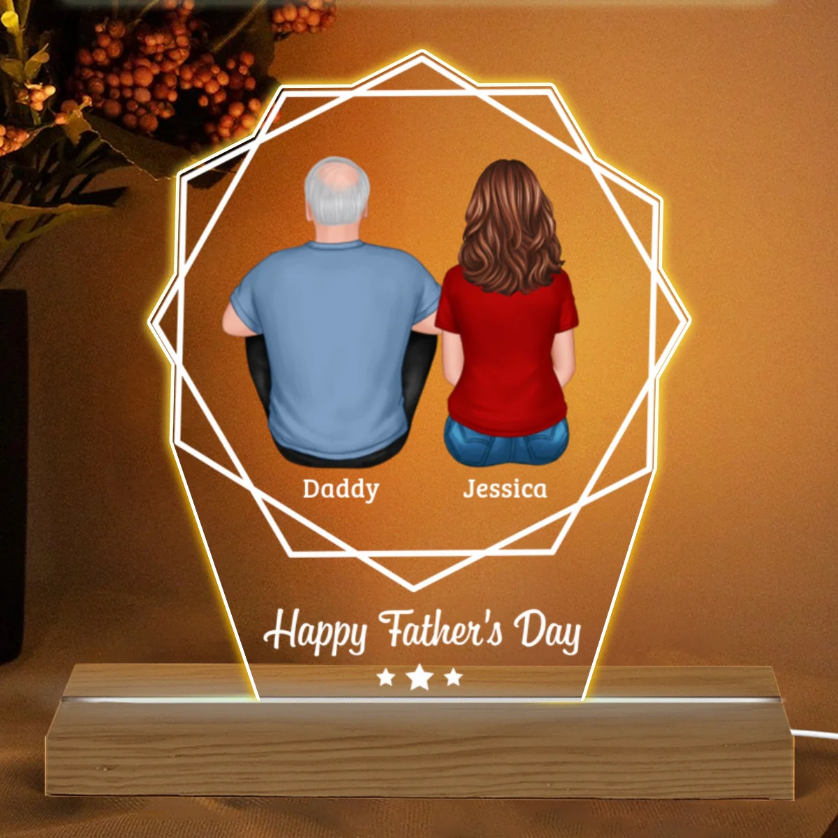 Happy Father‘s Day Polygon Custom Shape Warm LED Night Light - Image 4