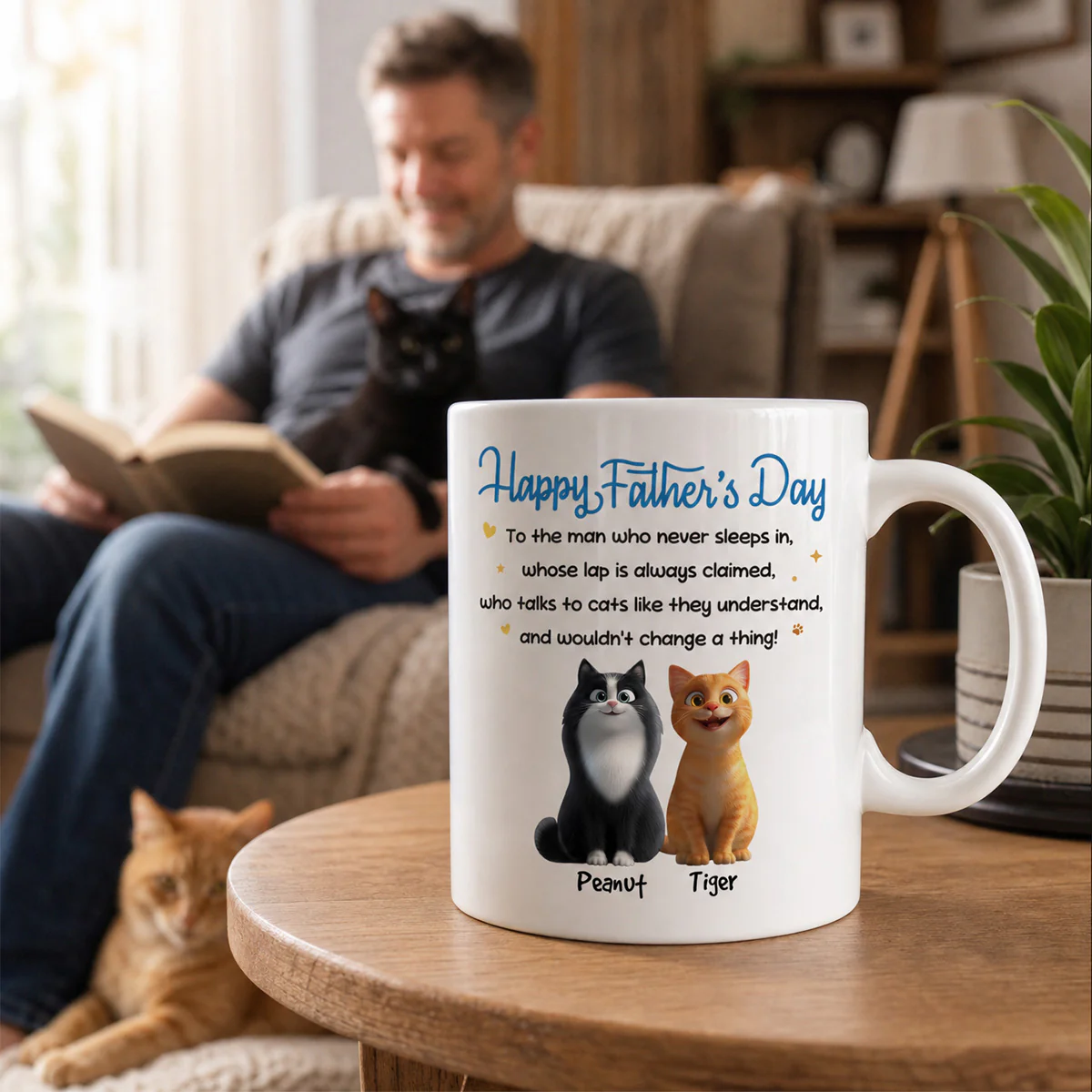 Happy Father's Day To Cat Dad - Personalized Mug - Image 7