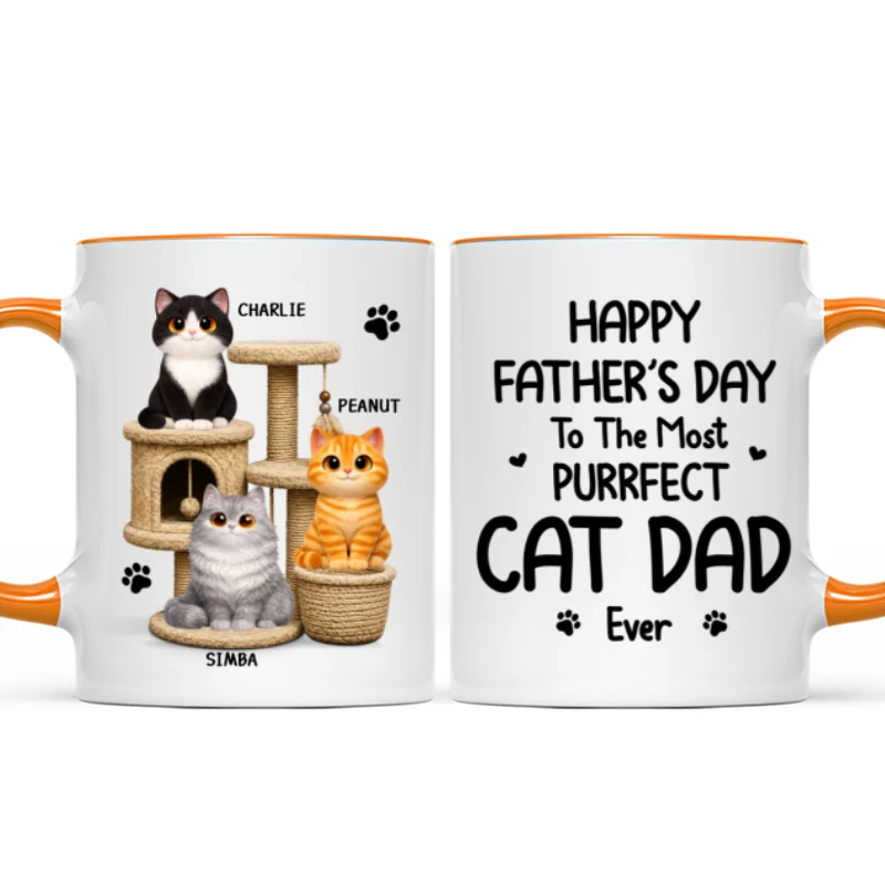 Happy Father's Day To The Most Purrfect Cat Dad Cute Cats On Cat Tree - Personalized Mug - Father's Day Gift For Cat Dad - Image 14