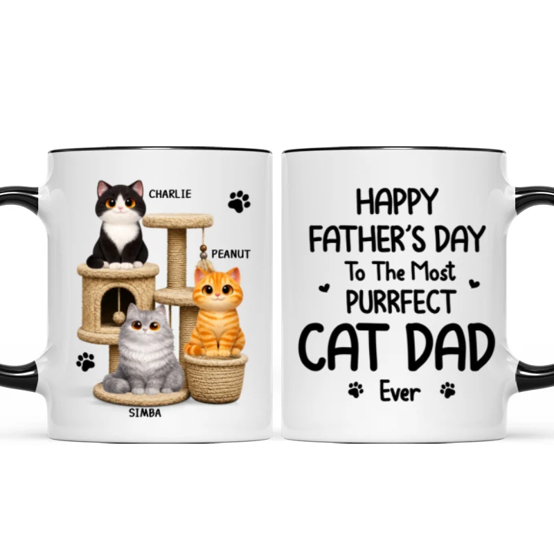 Happy Father's Day To The Most Purrfect Cat Dad Cute Cats On Cat Tree - Personalized Mug - Father's Day Gift For Cat Dad - Image 9