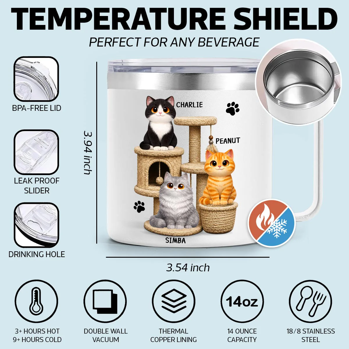 Happy Father's Day To The Most Purrfect Cat Dad Cute Cats On Cat Tree - Personalized Stainless Steel Tumbler With Handle - Father's Day Gift For Cat Dad - Image 6