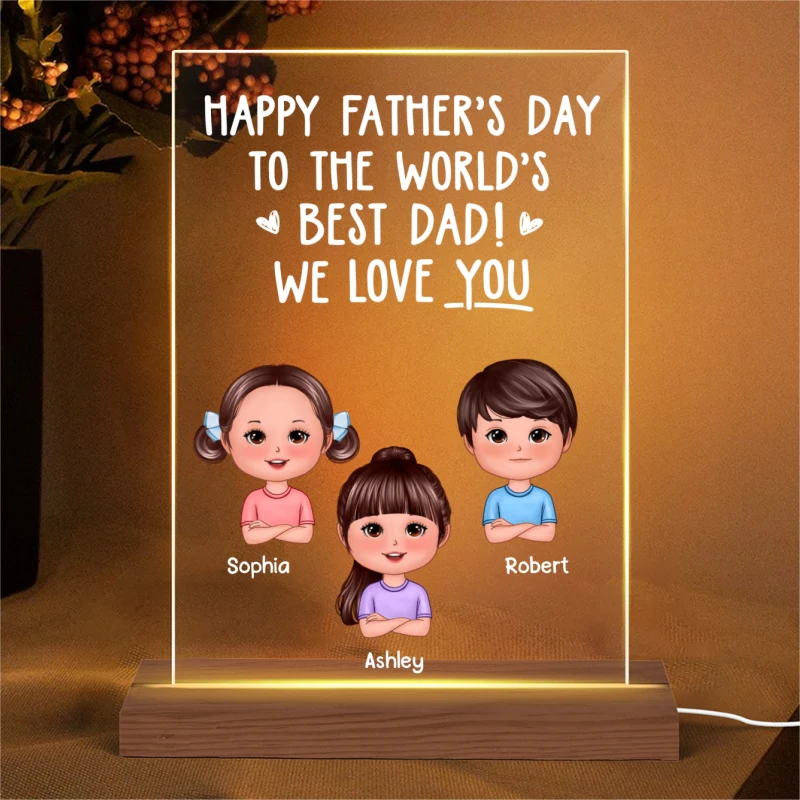 Happy Father‘s Day To The World’s Best Dad Doll Kids Personalize Rectangle Acrylic LED Night Light - Image 4