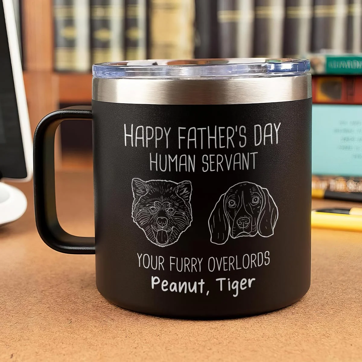 Happy Father's Mother's Day Human Servant Dog Head Outline Personalized Stainless Steel Tumbler With Handle - Image 3