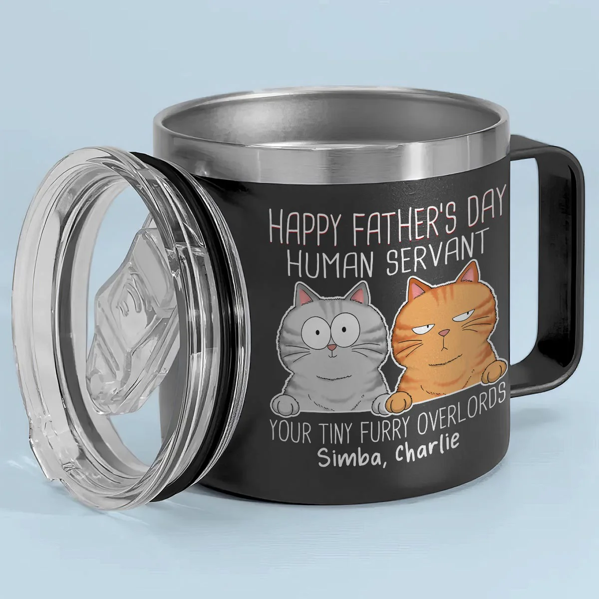 Happy Father's Mother's Day Human Servant Funny Cute Cats Personalized Stainless Steel Tumbler With Handle - Image 2