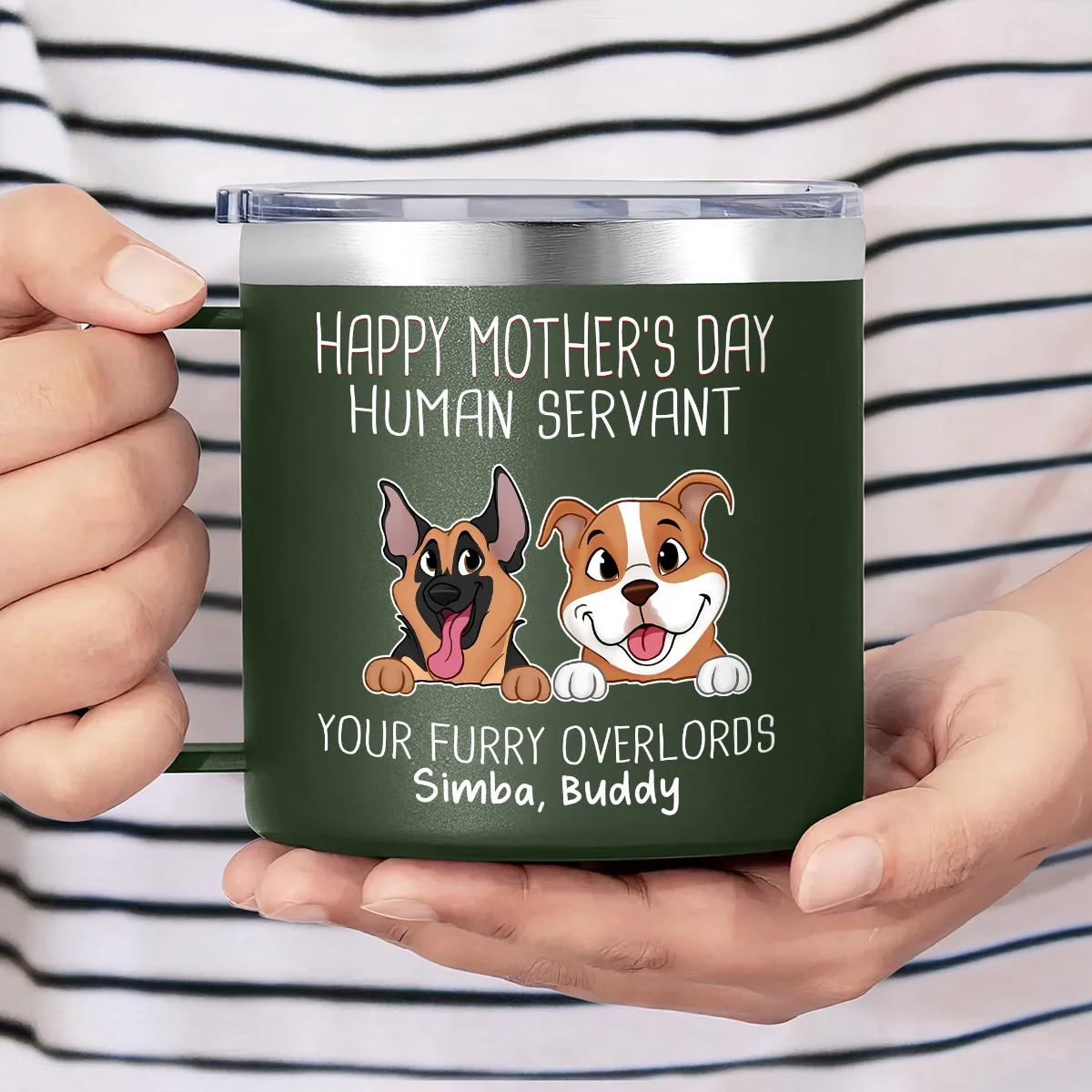 Happy Father's Mother's Day Dog Human Servant Personalized Stainless Steel Tumbler With Handle, Gift For Dog Lovers - Image 5