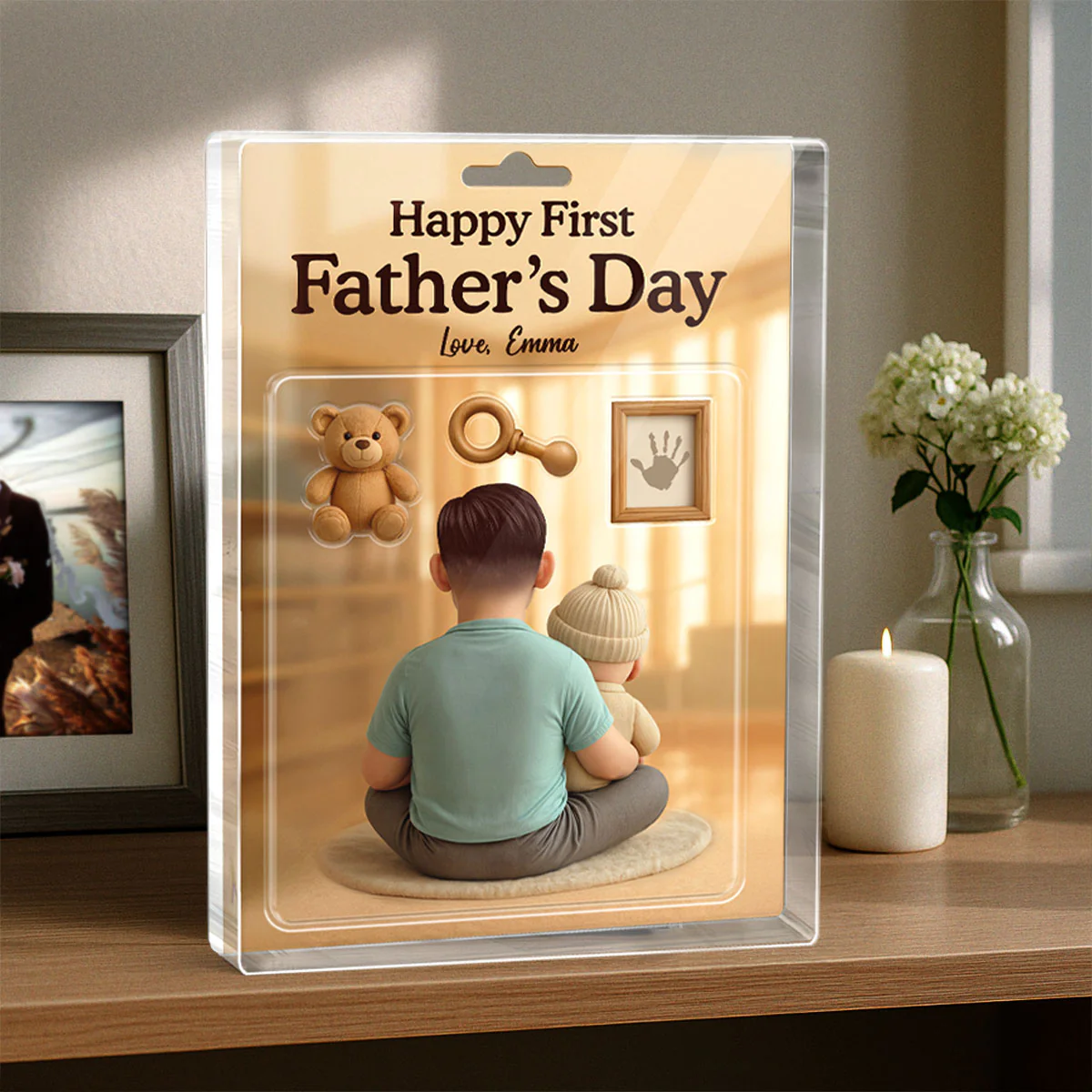Happy First  Custom Figure 3D Effect Personalized Rectangle Acrylic Block Plaque - Image 2