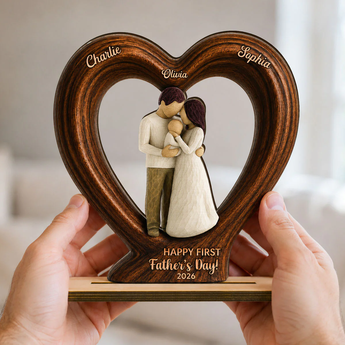 Happy First  Dad From Mom And Baby 2D Flat Heart - Personalized 2-Layered Wooden Plaque - Heartfelt  Gift For Husband, New Dad - Image 10