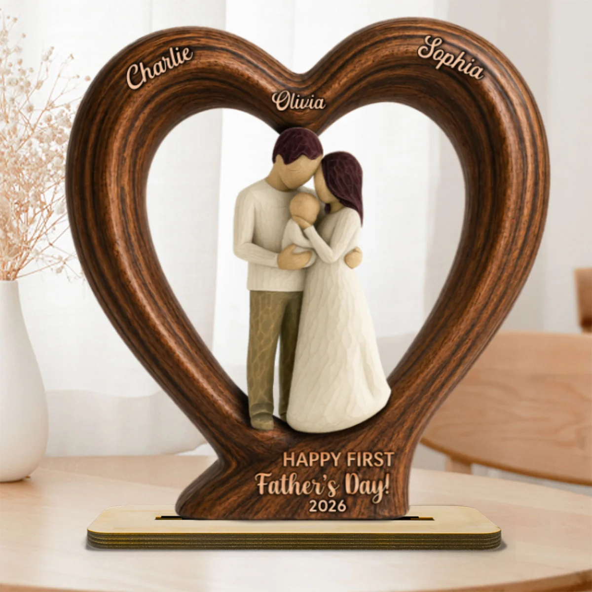 Happy First  Dad From Mom And Baby 2D Flat Heart - Personalized 2-Layered Wooden Plaque - Heartfelt  Gift For Husband, New Dad - Image 11