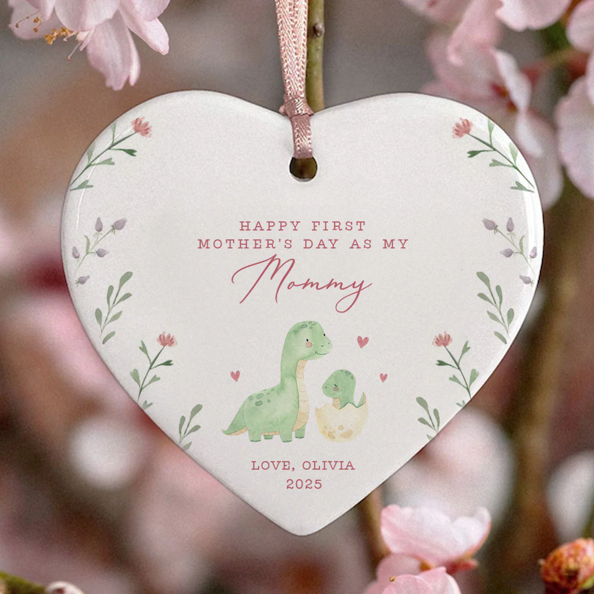 Cute Animals Personalized Heart Ceramic Ornament, Heartfelt First Gift for Mom, Gift for Grandma - Image 7