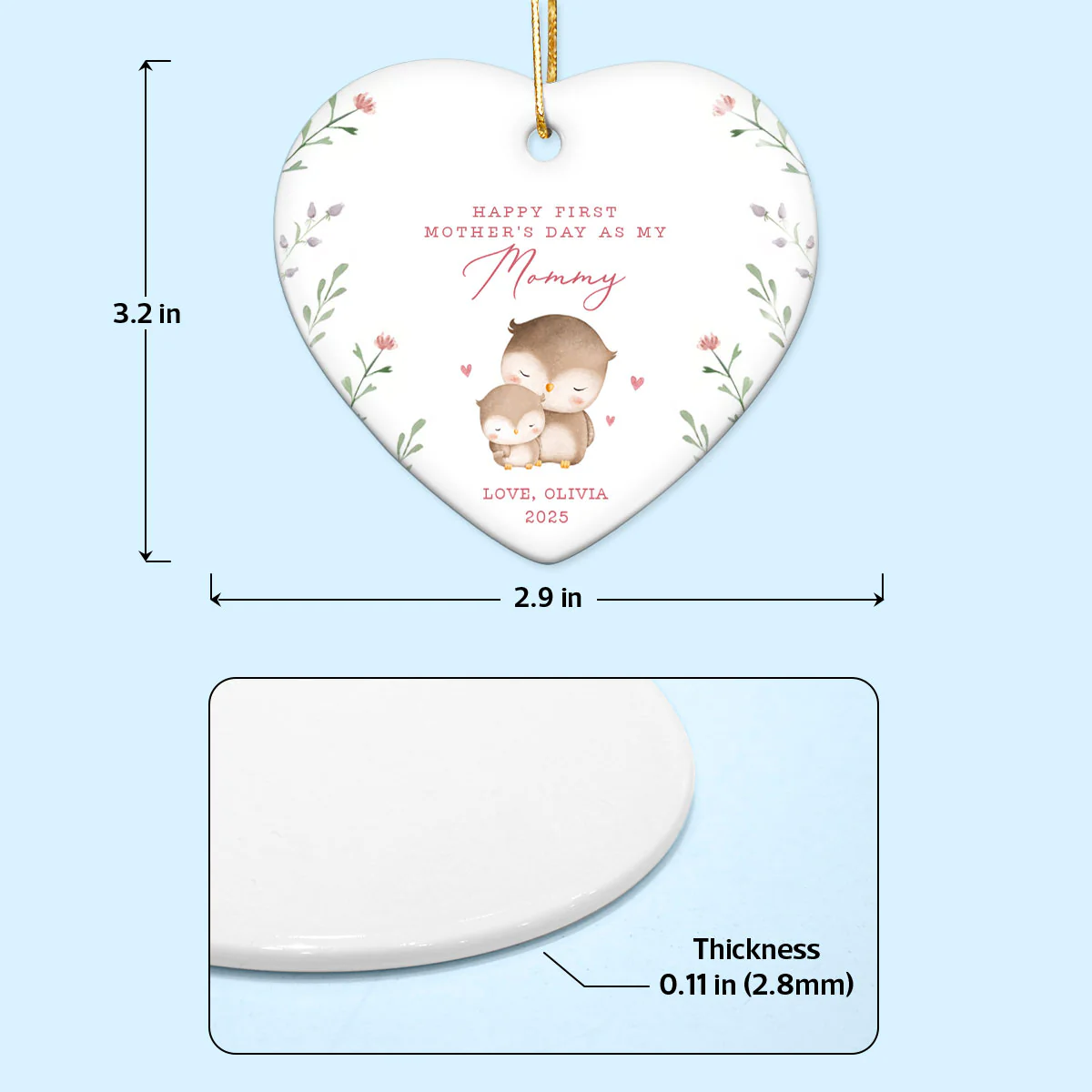 Cute Animals Personalized Heart Ceramic Ornament, Heartfelt First Gift for Mom, Gift for Grandma - Image 8