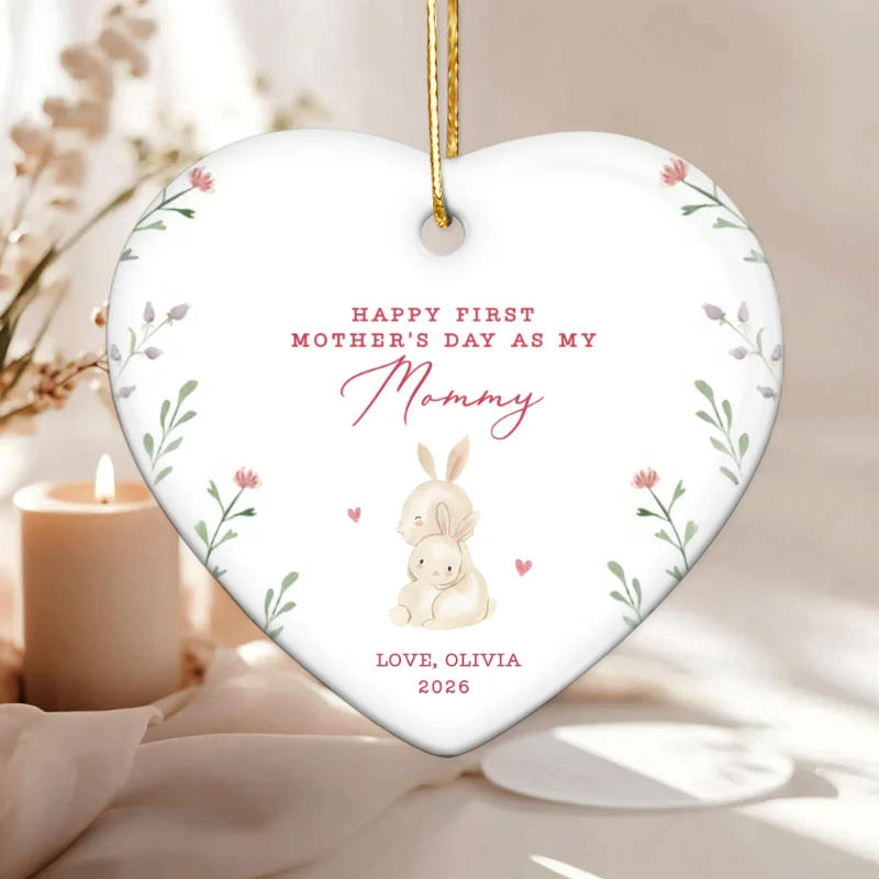 Cute Animals Personalized Heart Ceramic Ornament, Heartfelt First Gift for Mom, Gift for Grandma - Image 9