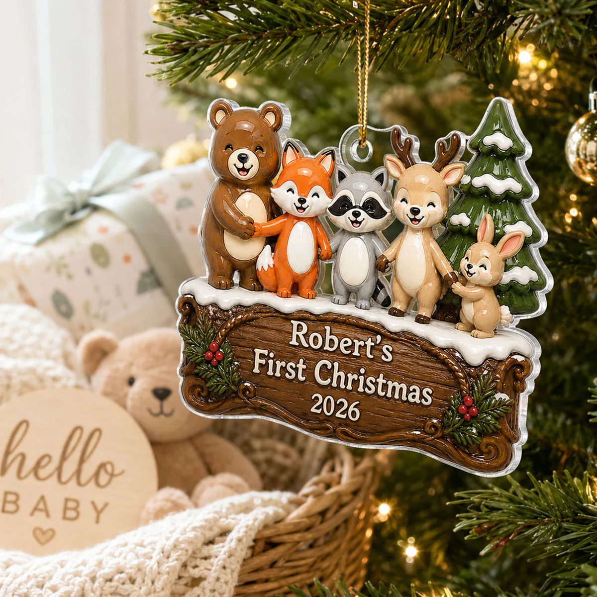 Happy Forever Woodland Animal Baby First Christmas - Personalized Acrylic Ornament - Gift for Newborn, New Parents Keepsake - Image 6