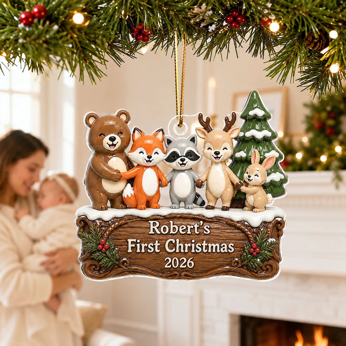 Happy Forever Woodland Animal Baby First Christmas - Personalized Acrylic Ornament - Gift for Newborn, New Parents Keepsake - Image 7