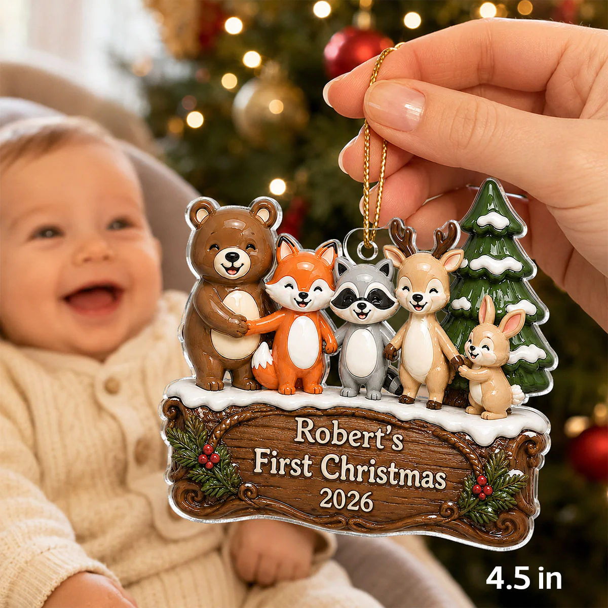 Happy Forever Woodland Animal Baby First Christmas - Personalized Acrylic Ornament - Gift for Newborn, New Parents Keepsake - Image 8