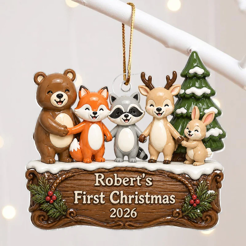 Happy Forever Woodland Animal Baby First Christmas - Personalized Acrylic Ornament - Gift for Newborn, New Parents Keepsake - Image 9