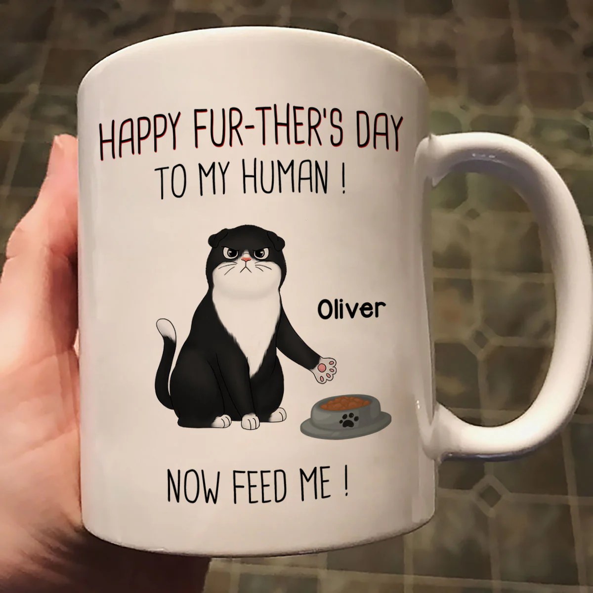 Happy Further‘s Day Cat Dad Feed Us Personalized Mug, Unique Father's Day Gift for Husband, Gift for Dad - Image 2