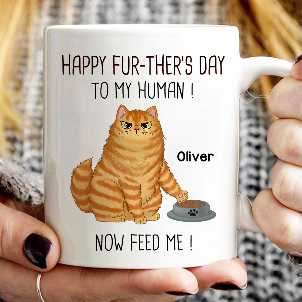 Happy Further‘s Day Cat Dad Feed Us Personalized Mug, Unique Father's Day Gift for Husband, Gift for Dad - Image 3