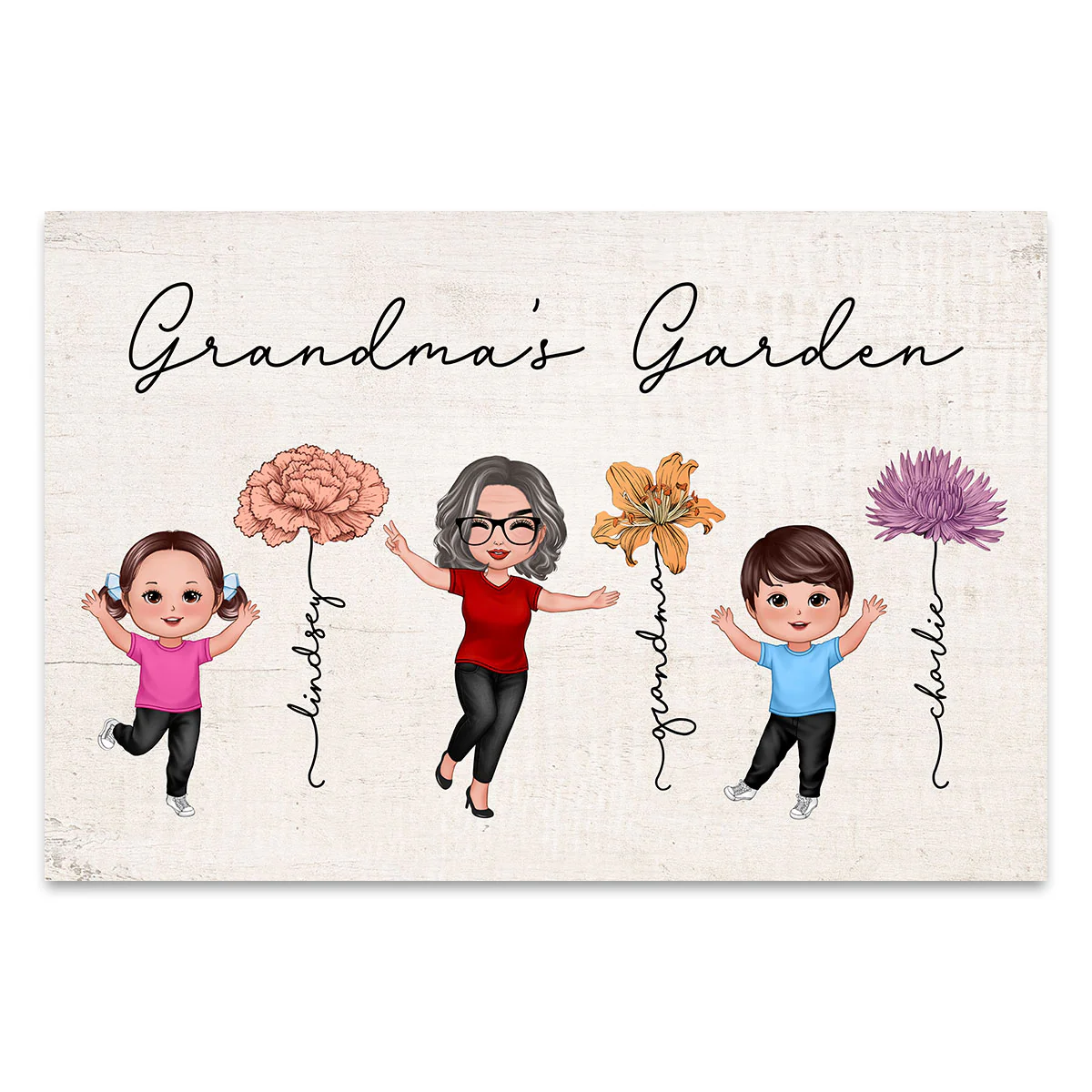 Happy Grandkids Grandma Garden Vintage Birth Month Flowers Mother‘s Day Gift Personalized Horizontal Poster - Image 2
