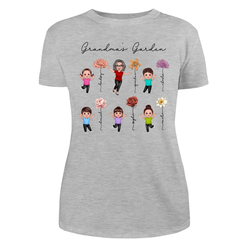 Happy Grandkids Grandma Garden Vintage Birth Month Flowers Mother‘s Day Gift Personalized Shirt - Image 10