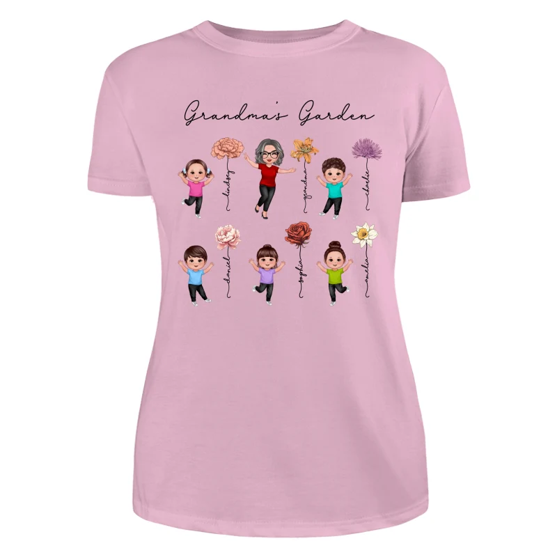 Happy Grandkids Grandma Garden Vintage Birth Month Flowers Mother‘s Day Gift Personalized Shirt - Image 11