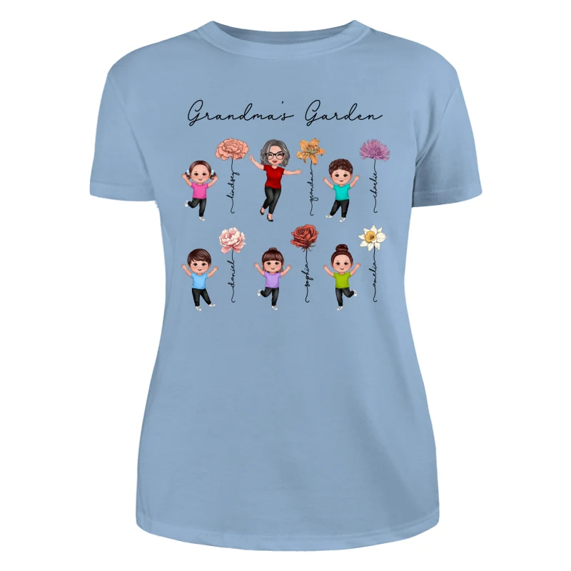 Happy Grandkids Grandma Garden Vintage Birth Month Flowers Mother‘s Day Gift Personalized Shirt - Image 12