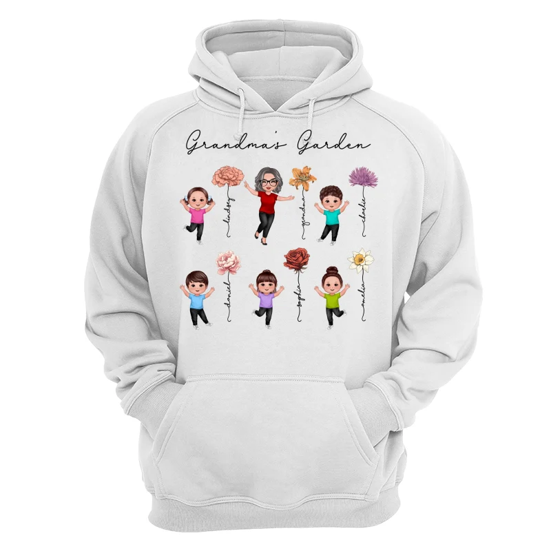 Happy Grandkids Grandma Garden Vintage Birth Month Flowers Mother‘s Day Gift Personalized Shirt - Image 13