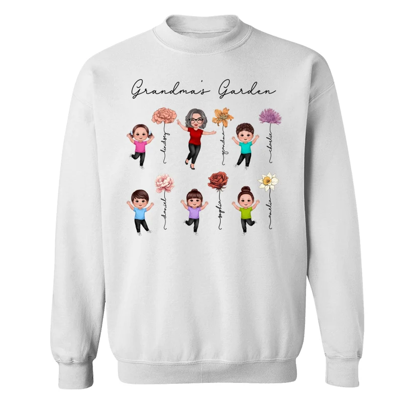 Happy Grandkids Grandma Garden Vintage Birth Month Flowers Mother‘s Day Gift Personalized Shirt - Image 17