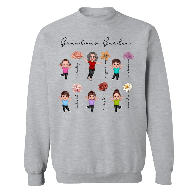 Happy Grandkids Grandma Garden Vintage Birth Month Flowers Mother‘s Day Gift Personalized Shirt - Image 18
