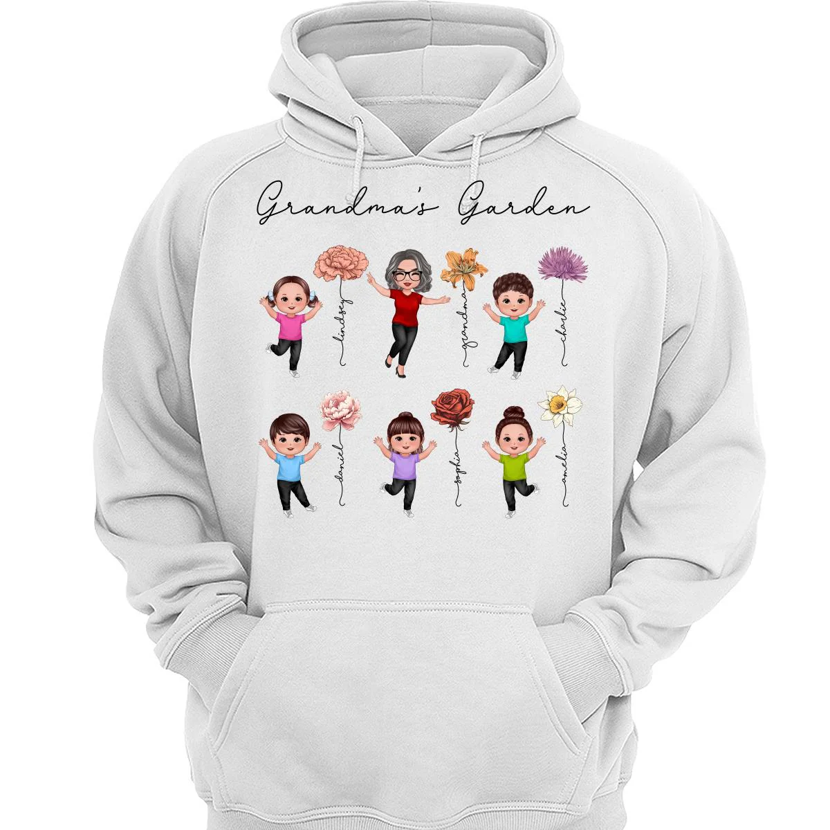 Happy Grandkids Grandma Garden Vintage Birth Month Flowers Mother‘s Day Gift Personalized Shirt - Image 3
