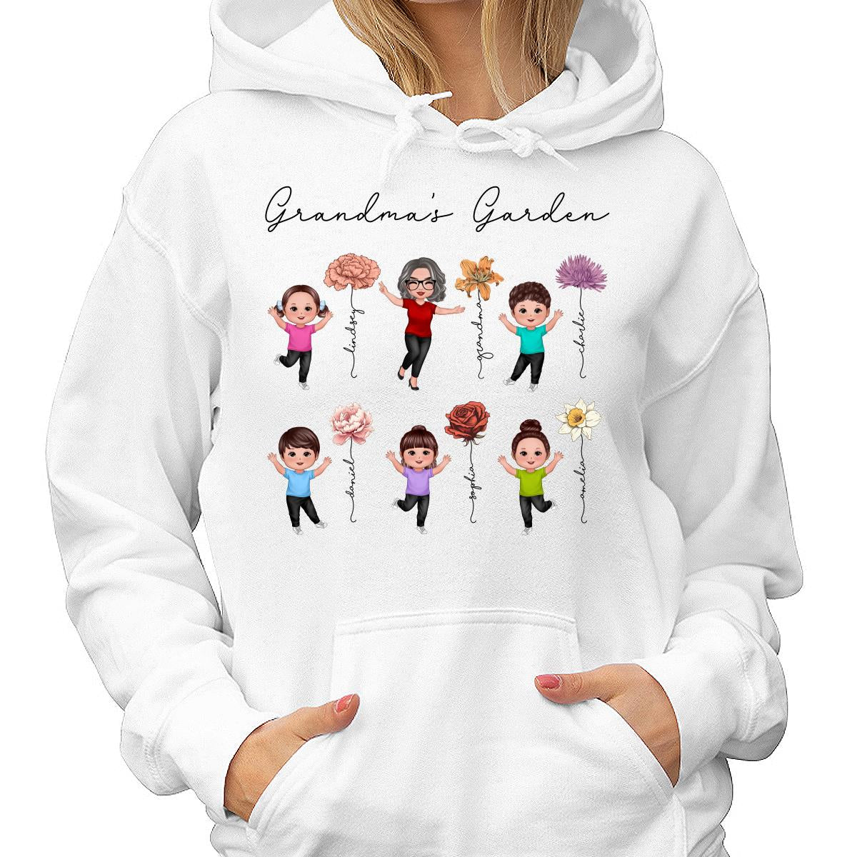 Happy Grandkids Grandma Garden Vintage Birth Month Flowers Mother‘s Day Gift Personalized Shirt - Image 4