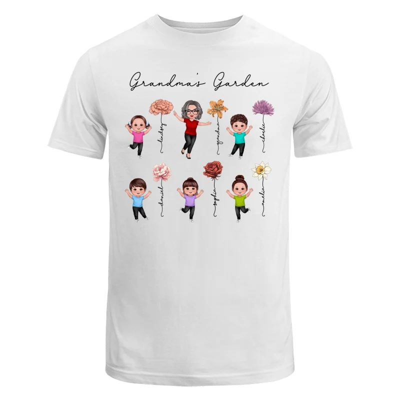 Happy Grandkids Grandma Garden Vintage Birth Month Flowers Mother‘s Day Gift Personalized Shirt - Image 5