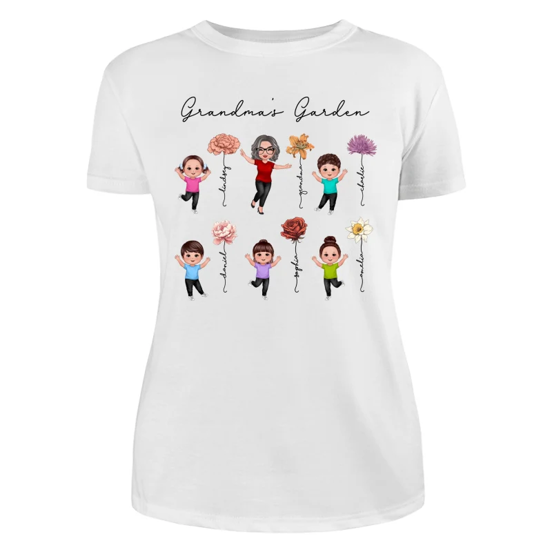 Happy Grandkids Grandma Garden Vintage Birth Month Flowers Mother‘s Day Gift Personalized Shirt - Image 9