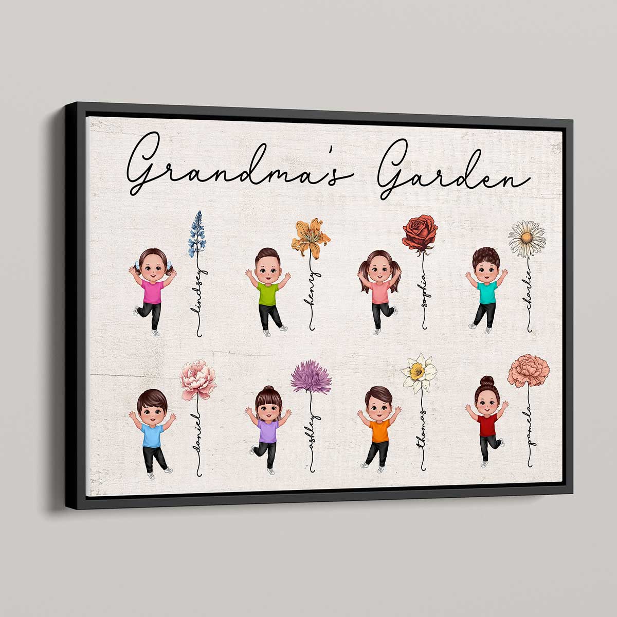 Happy Grandkids Grandma Mom Auntie Garden Vintage Birth Month Flowers Mother‘s Day Gift Personalized Horizontal Poster - Image 4