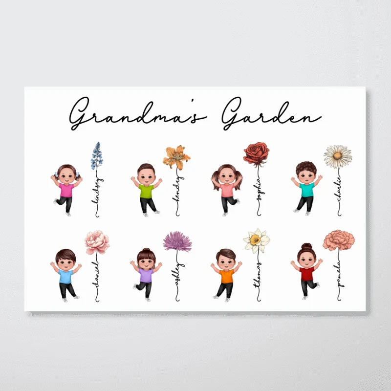 Happy Grandkids Grandma Mom Auntie Garden Vintage Birth Month Flowers Mother‘s Day Gift Personalized Horizontal Poster - Image 6