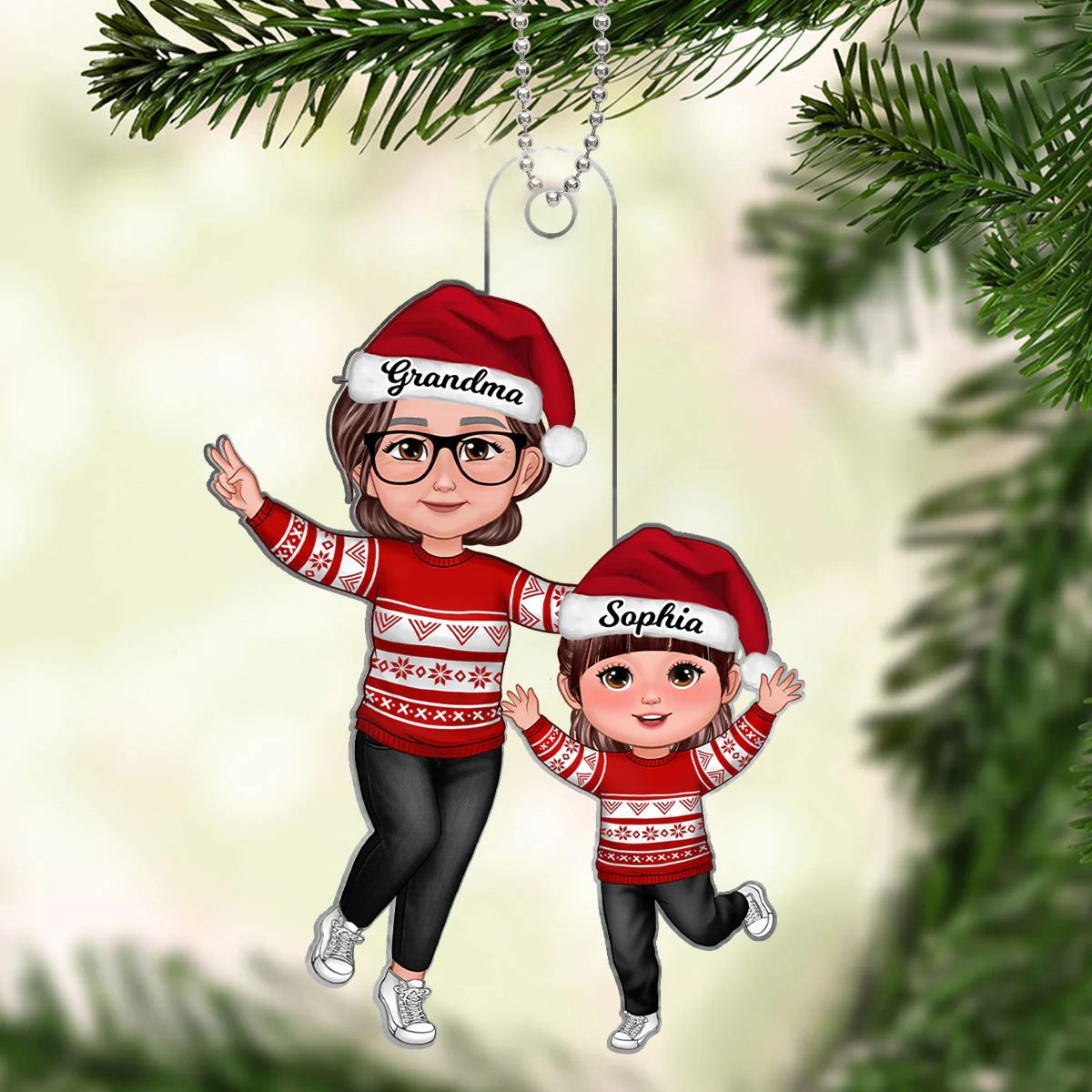 Happy Grandma & Grandkid Christmas Gift For Granddaughter Grandson Personalized Acrylic Ornament