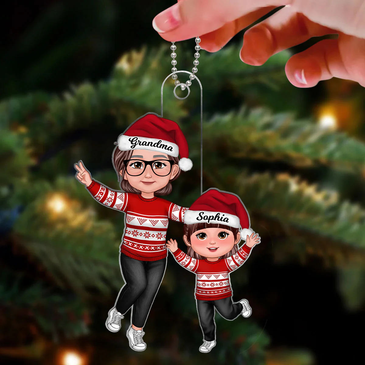 Happy Grandma & Grandkid Christmas Gift For Granddaughter Grandson Personalized Acrylic Ornament - Image 3