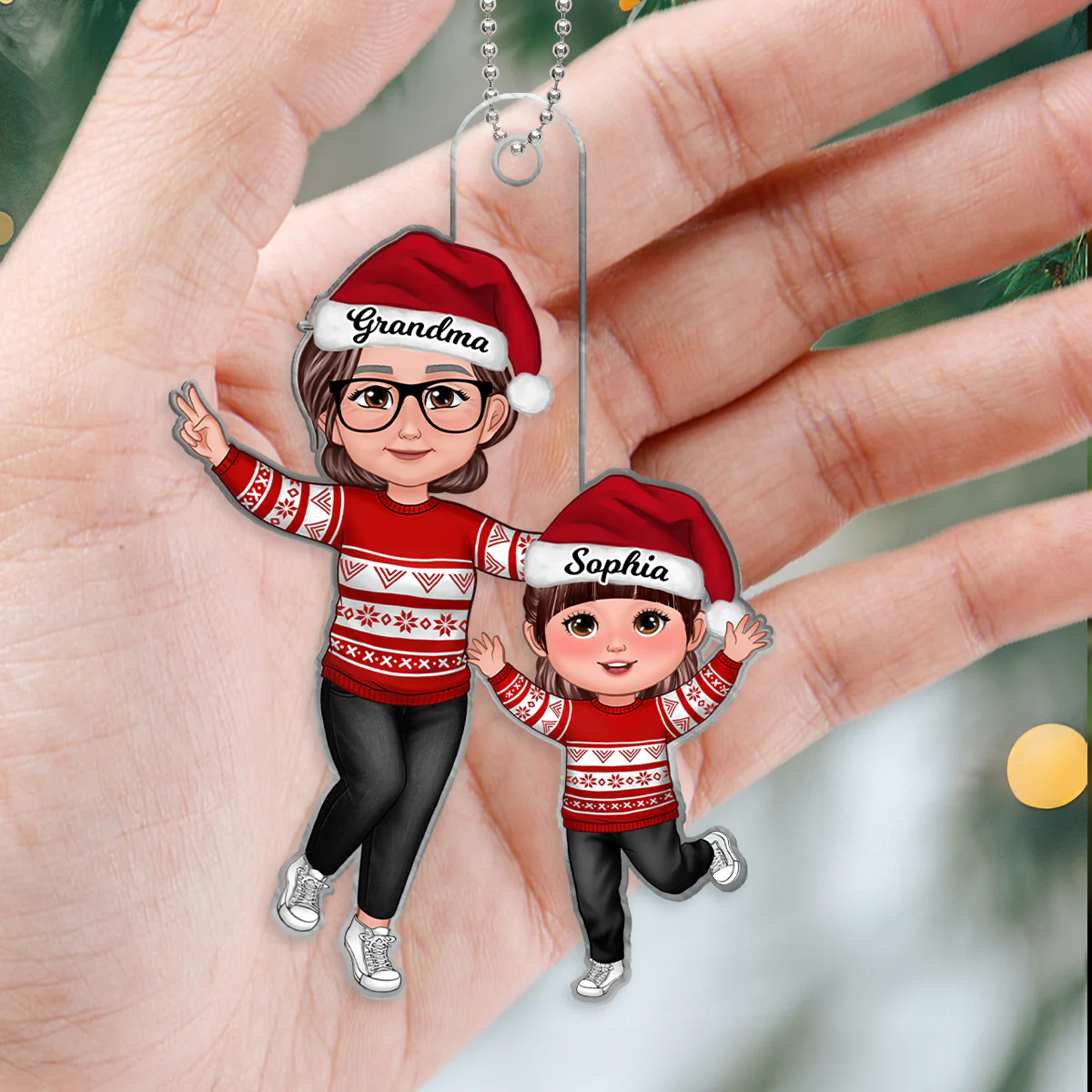 Happy Grandma & Grandkid Christmas Gift For Granddaughter Grandson Personalized Acrylic Ornament - Image 5