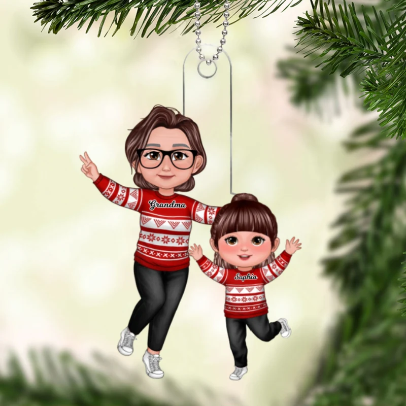 Happy Grandma & Grandkid Christmas Gift For Granddaughter Grandson Personalized Acrylic Ornament - Image 6